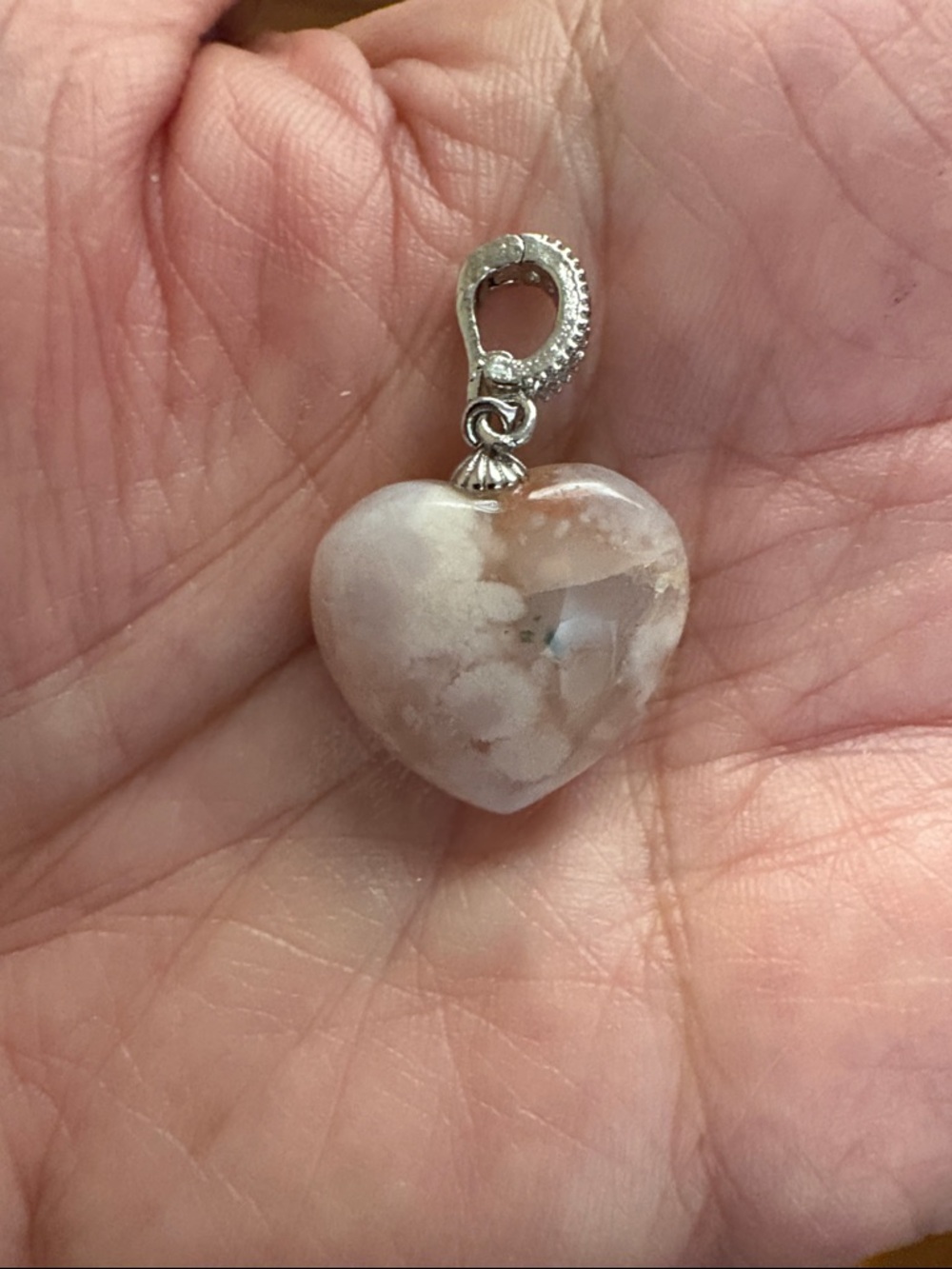 Heart-Shaped Pink Agate Pendant Necklace Silver Tone - Picture 4 of 5